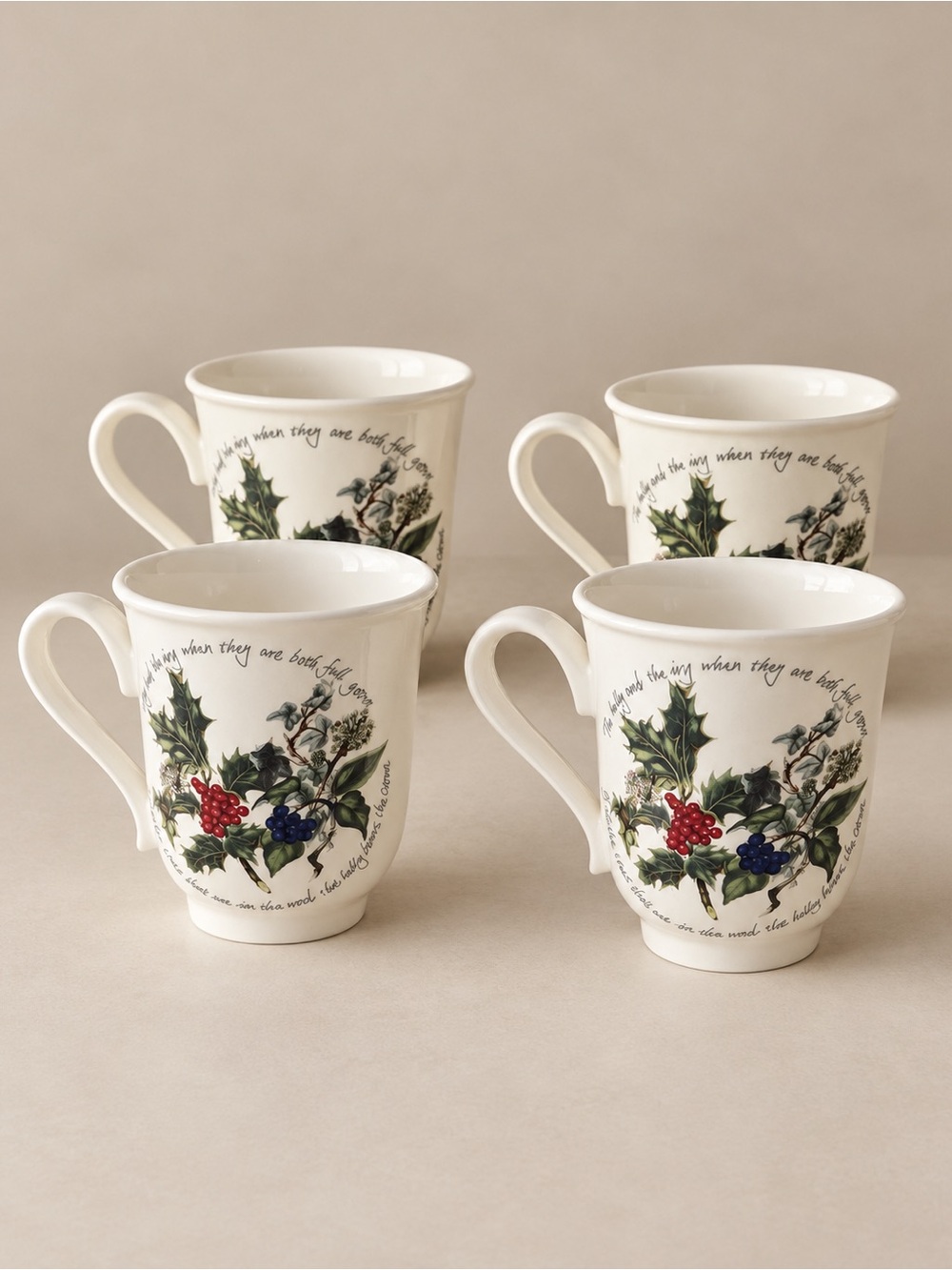 Portmeirion The Holly & The Ivy Mugs | Set of 4 | Made in England
